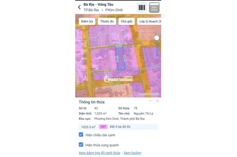 BÁN 1025 M² ĐẤT PHƯỜNG KIM DINH (LONG HƯƠNG MỚI) GIÁ RẺ. LH:0906735462.