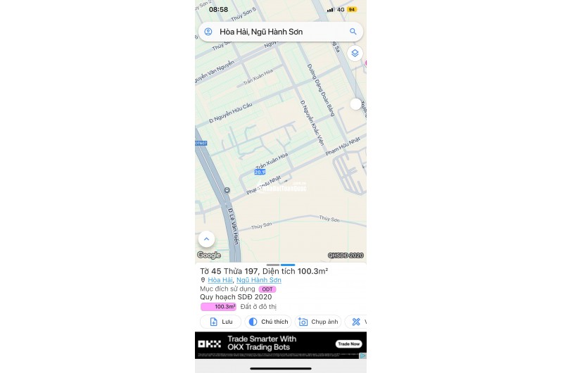 Bán đất đường TRẦN XUÂN HOÀ -Ngũ Hành Sơn , DT 100m2 giá 5ty9 LH 0942992361