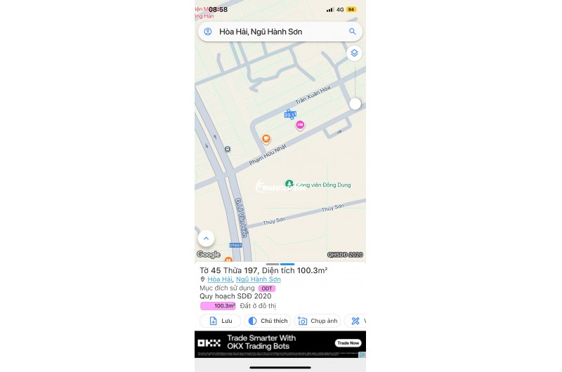 Bán đất đường TRẦN XUÂN HOÀ -Ngũ Hành Sơn , DT 100m2 giá 5ty9 LH 0942992361