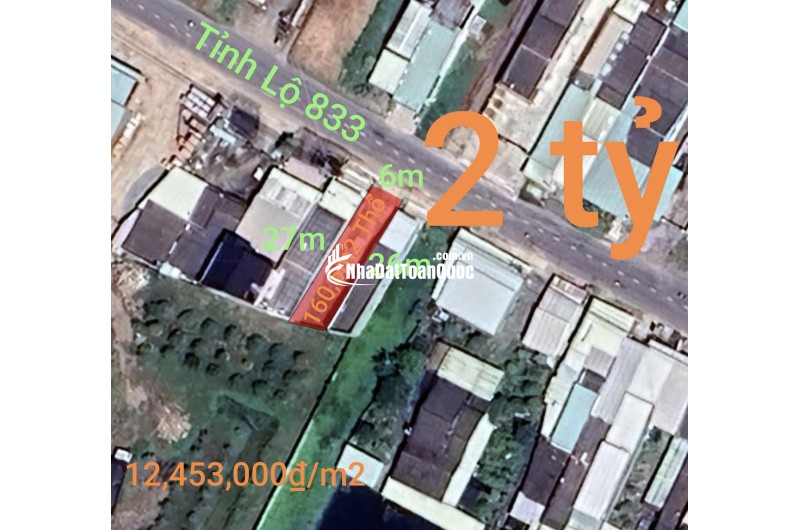 Bán lô đất thổ mặt tiền tỉnh lộ 833 giá 2 tỷ