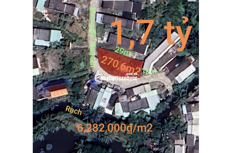 Bán lô đất thổ trung tâm Thị Trấn Tân Trụ 2 mặt tiền giá 1,7 tỷ