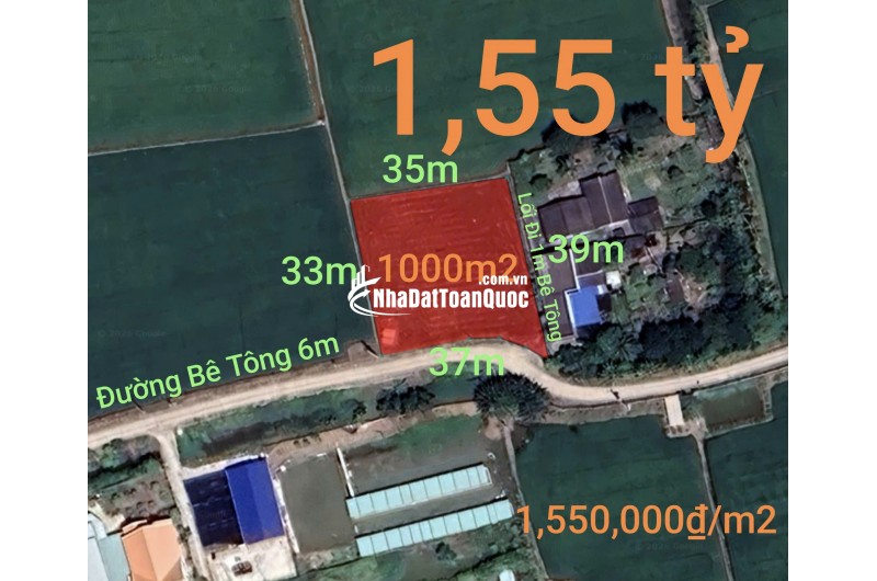 Bán lô đất lúa chuyển thổ đường bê tông 6m giá 1,55 tỷ