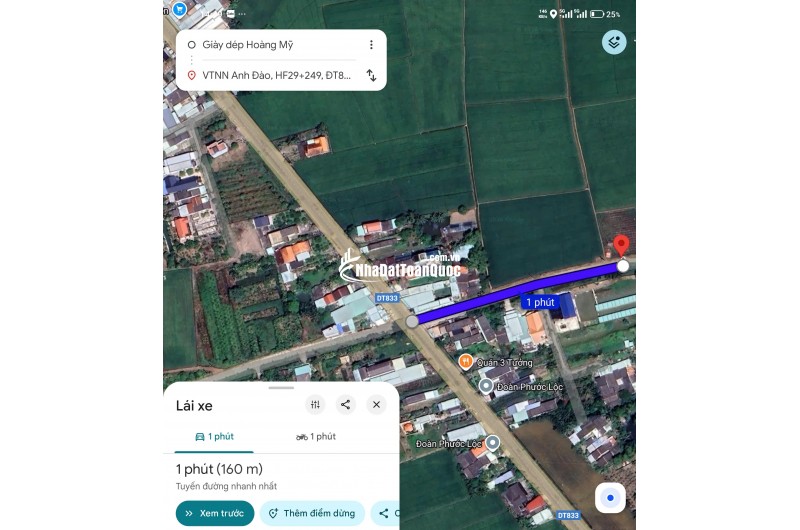 Bán lô đất lúa chuyển thổ đường bê tông 6m giá 1,55 tỷ