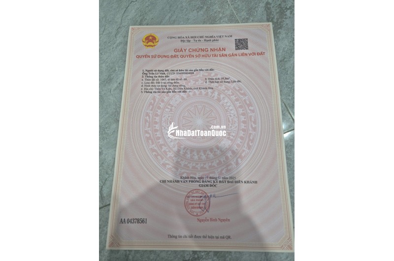 Bán đất diên an, diên khánh, 98,9m2, giá dưới 2 tỷ, đường ô tô, tây trứ trạch