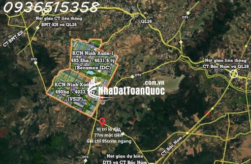 Đất nền giá tốt 77m ngang, cách ngã tư DT5-DT8 100m, đường dt5 quy hoạch 42m – đón sóng KCN Becamex Ninh Xuân