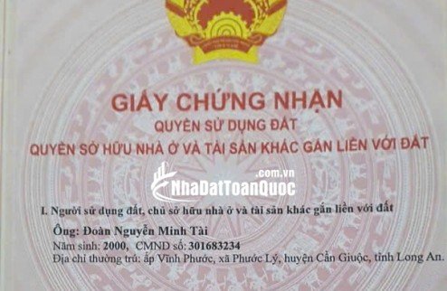 Bán 223m2 đất thổ cư 2 mặt tiền Phước Lý, Cần Giuộc, Long An, Giáp Bình Chánh, 3.9tỷTL. Lh:0908242626, 0904413938.