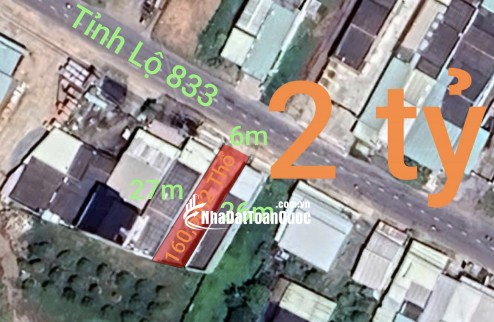 Bán lô đất thổ mặt tiền tỉnh lộ 833 giá 2 tỷ