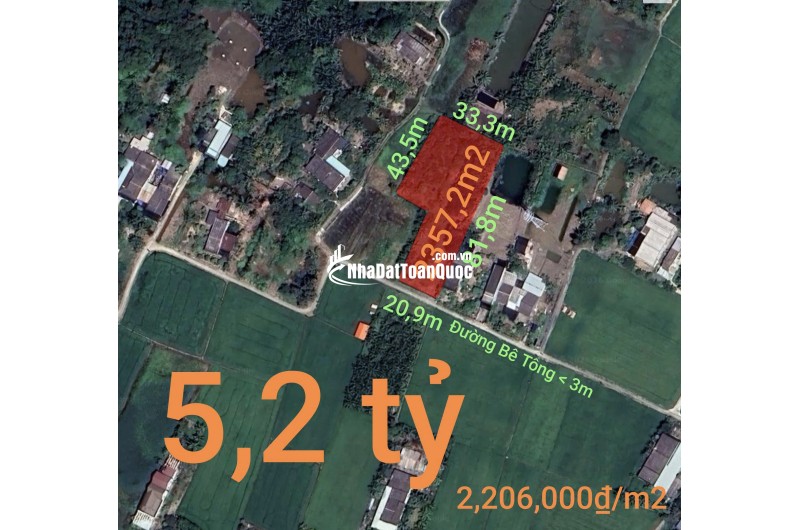 Bán lô đất lúa xã Tân Trụ giá 5,2 tỷ