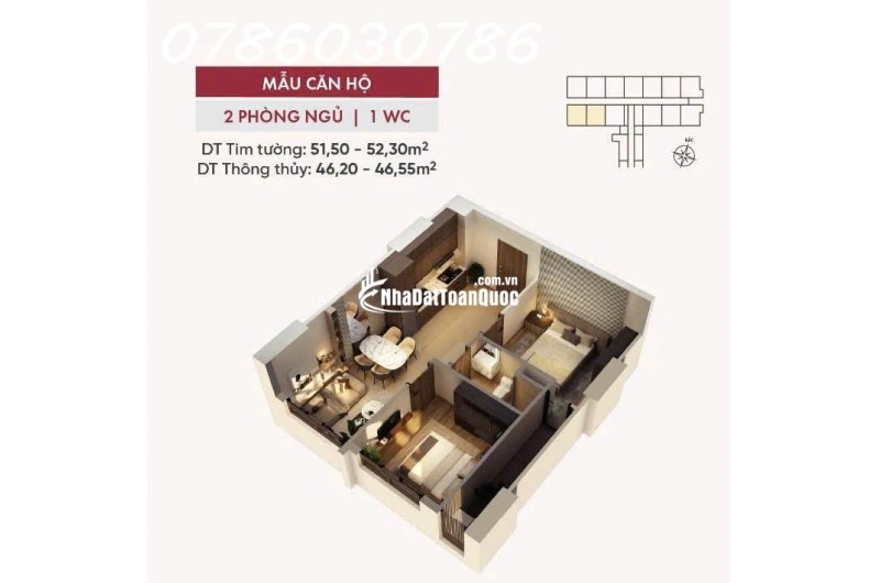 Bán căn hộ 2PN 1VS view trực diện Sông Đồng Nai, tầm nhìn thoáng đãng  giá chỉ 1.9 tỷ