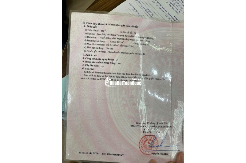 Đất nghỉ dưỡng xóm Mít, Khánh Thượng, Ba Vì, Hà Nội (xã Ba Vì mới).