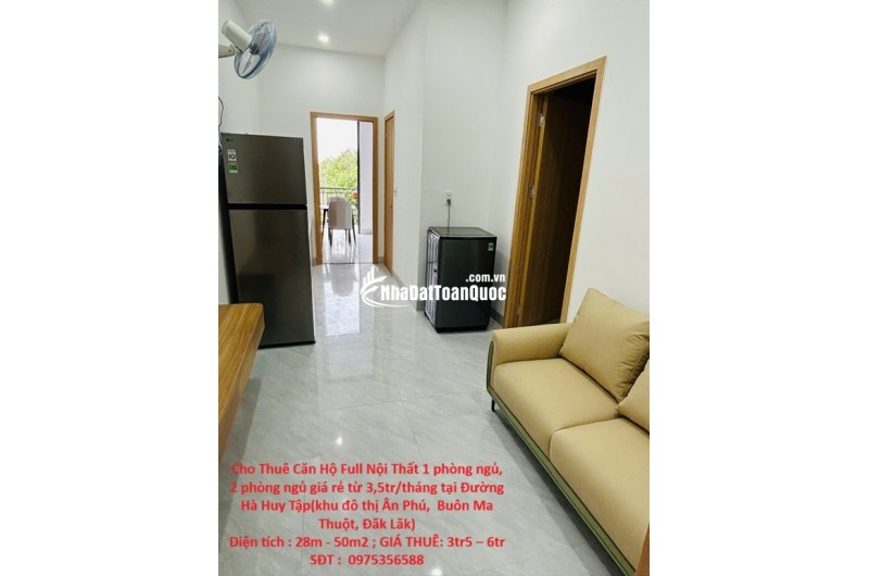 Cho Thuê Căn Hộ Full Nội Thất 1 phòng ngủ, 2 phòng ngủ giá rẻ từ 3,5tr/tháng tại Buôn Ma Thuột