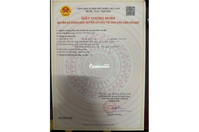 Đất nền thổ cư An Phước - Long Thành