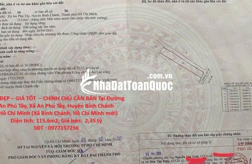 ĐẤT ĐẸP – GIÁ TỐT  – CHÍNH CHỦ CẦN BÁN Tại Đường An Phú Tây, Xã An Phú Tây, Huyện Bình Chánh