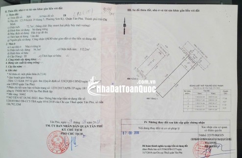 BÁN NHÀ SƠN KỲ, TÂN PHÚ: DT 72,7 M2 (1T1L) SẴN SỔ HỒNG, CHỈ 6.7 TỶ TL. LH:0932688139