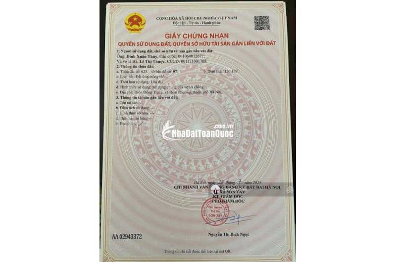 Lô đất 120.1m2 full thổ tại Đồng Trạng, Hòa Lạc mặt tiền 9,25m. Đường thông ôtô tránh. Chỉ 33tr/m2