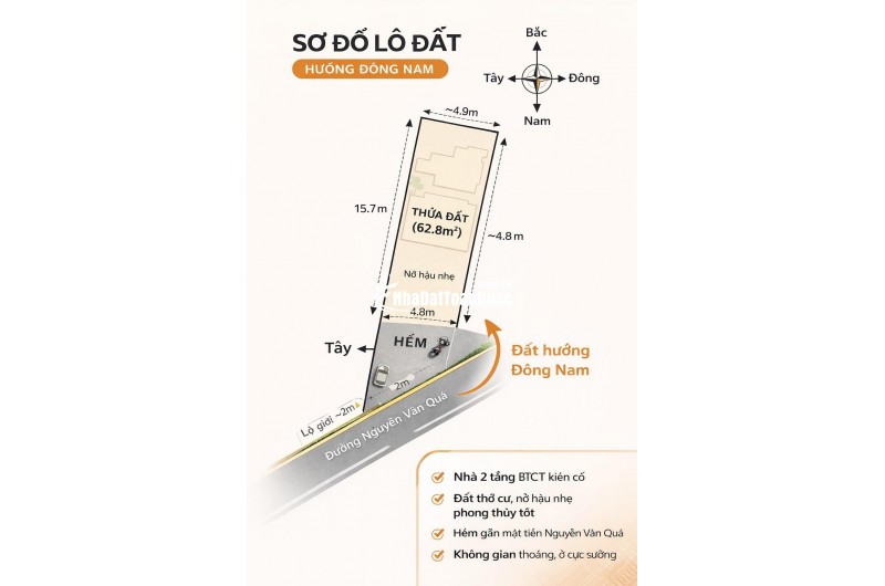 2 TẦNG – 5 BƯỚC RA MẶT TIỀN NGUYỄN VĂN QUÁ – CHỈ 5.X TỶ