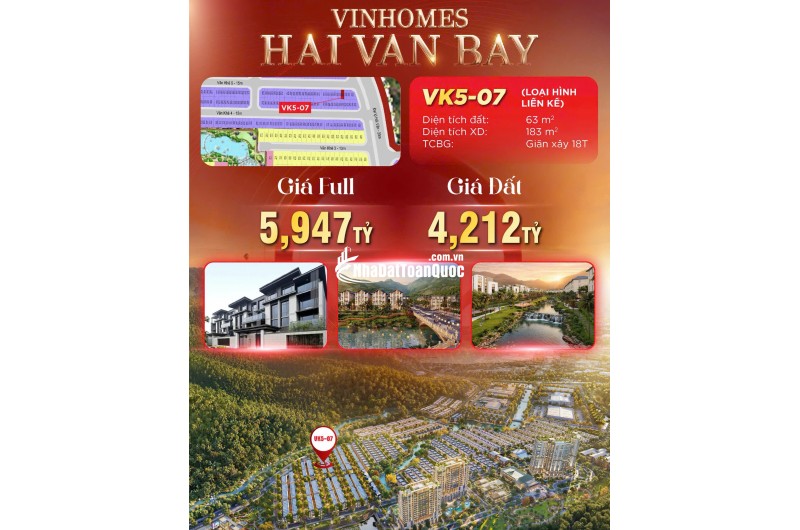 BÁN BIỆT THỰ LIỀN KỀ 63M2 GẦN BIỂN TẠI DỰ ÁN VINHOMES HẢI VÂN BAY CỦA CĐT GROUP