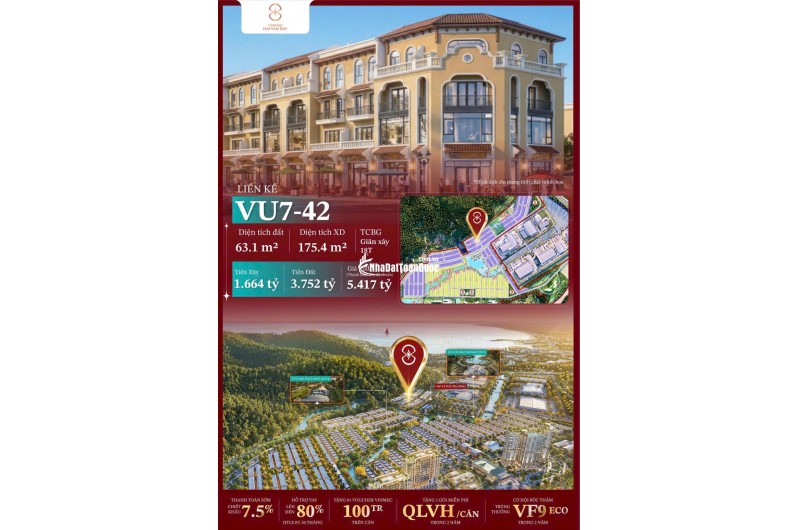 BÁN BIỆT THỰ LIỀN KỀ 63M2 GẦN BIỂN TẠI DỰ ÁN VINHOMES HẢI VÂN BAY CỦA CĐT GROUP