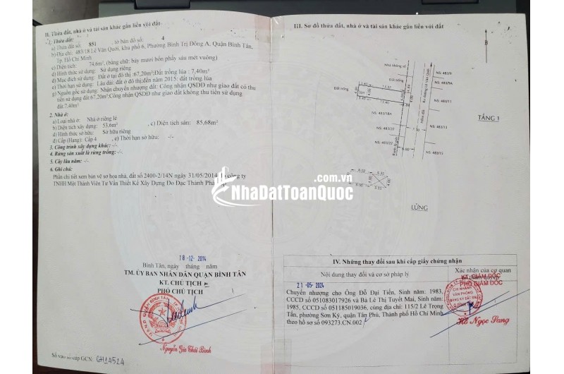 NHÀ VÀ ĐẤT TẠI P.BÌNH TRỊ ĐÔNG A - DT 126M2 - SHR - 8.5 TỶ TL. LH:0932688139
