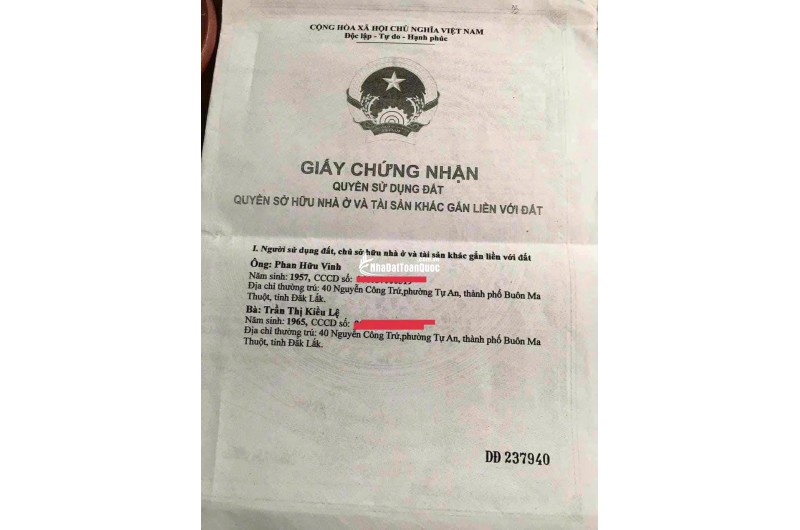 BÁN ĐẤT THỔ CƯ TRUNG TÂM TP. BUÔN MA THUỘT – MẶT TIỀN ĐƯỜNG HOÀNG DIỆU – CÓ SẴN NHÀ 1 TRỆT 1 LẦU