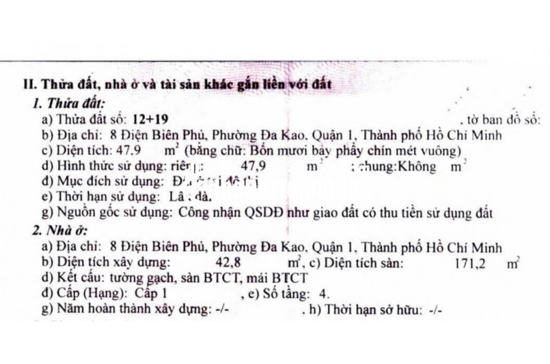 Bán 2 căn đối diện 47.9m2 SHR hẻm Điện Biên Phủ Q1 cách MT vài bước chân