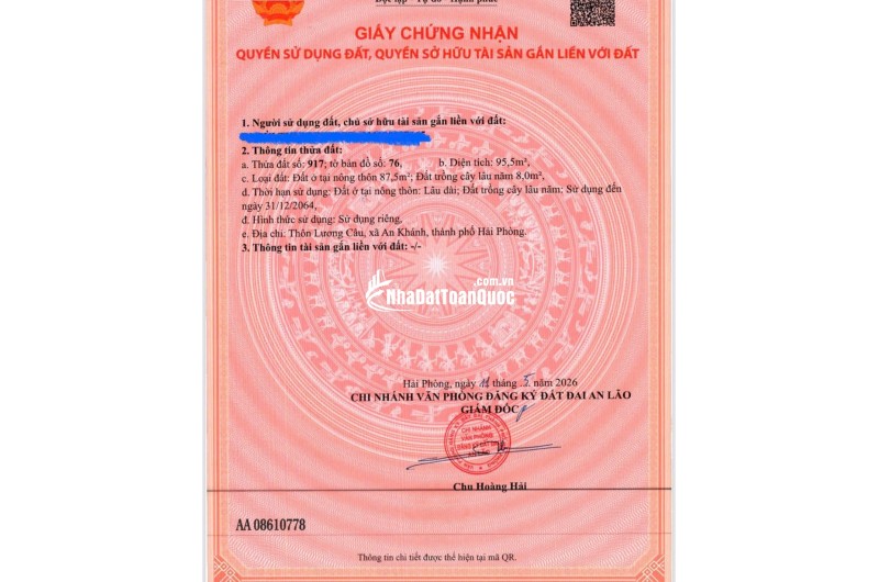 ĐẦU TƯ SINH LỜI CAO - GIÁ TỐT - CẦN BÁN Lô Đất Xã An Khánh, Thành Phố Hải Phòng Tiềm Năng Tăng giá.