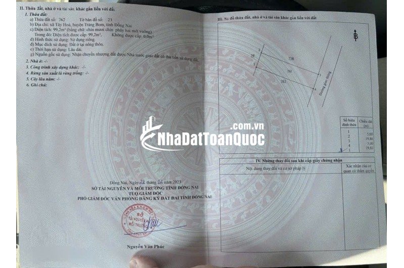 BÁN ĐẤT TÂY HOÀ, TRẢNG BOM, ĐỒNG NAI, DT 99,2 M2  - SHR – CHỈ 850TR. LH:0989508220.