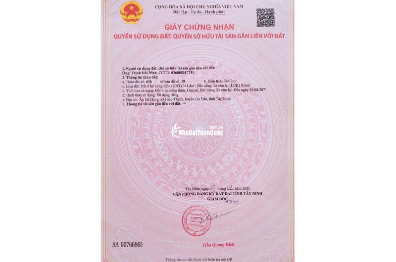 BÁN ĐẤT XÃ PHƯỚC THẠNH, TÂY NINH. 2 LÔ LIỀN KỀ. TỔNG DIỆN TÍCH 1556 M2 - SHR. LH:0786111122.