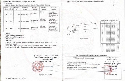 BÁN ĐẤT LONG BÌNH, QUẬN 9 - DT 1000M2 - SHR - 38.5 TỶ. LH:0907511230 - 0908334579.