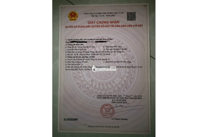 BÁN CHCC XÃ TÂN NHỰT– 85MV 2PN2VS – NỘI THẤT CƠ BẢN - SHR - CHỈ 3.1 TỶ. LH:0906645077.