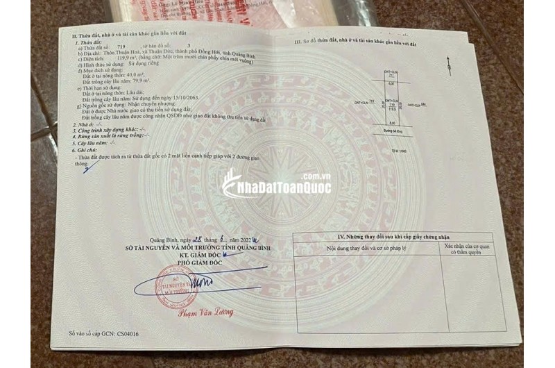 BÁN ĐẤT TP ĐỒNG HỚI, TỈNH QUẢNG BÌNH, SỔ HỒNG RIÊNG, CHỈ 500TR/LÔ. LH:0945576667