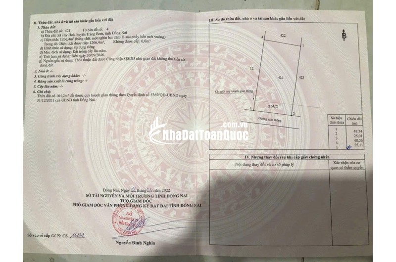 CẦN BÁN 2253M2 ĐẤT TRỒNG CÂY TẠI ĐỒNG NAI, SHR, CHỈ 3.6 TỶ. LH:0902878512.