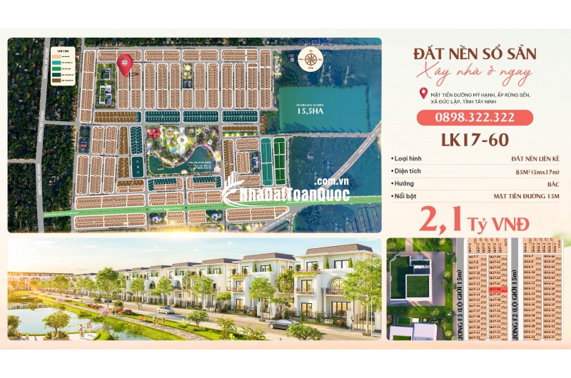 Chính chủ cần bán đất đẹp 85m²,  full thổ cư, đường 15m, chỉ cần thanh toán trước 380 triệu - Đức Hòa, Long An