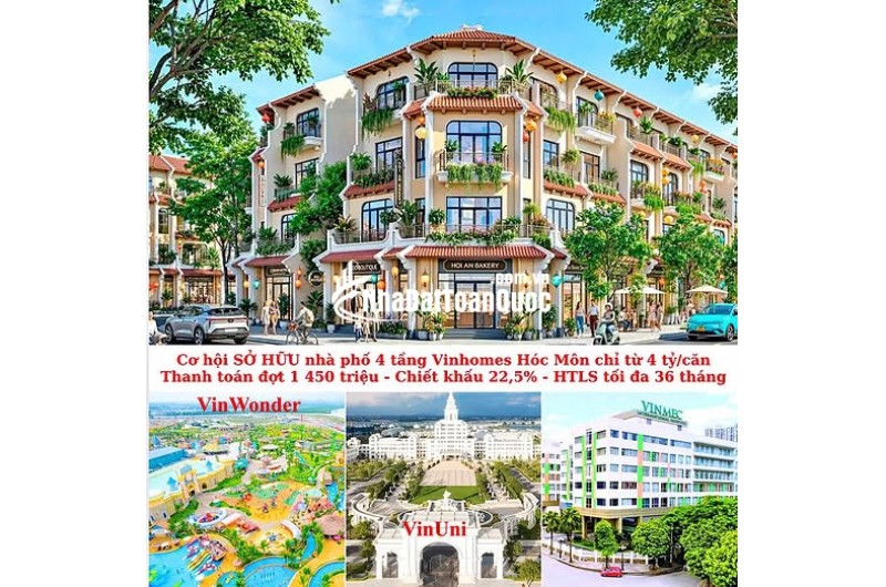 Vinhomes03 - [CHỈ 4 TỶ] – BÀN GIAO NHÀ PHỐ VINHOMES HÓC MÔN 5M X 15M (75M²) – MẶT TIỀN TRỤC ĐƯỜNG 29M – CHIẾT KHẤU ĐẾN 22% TIỀN MẶT!