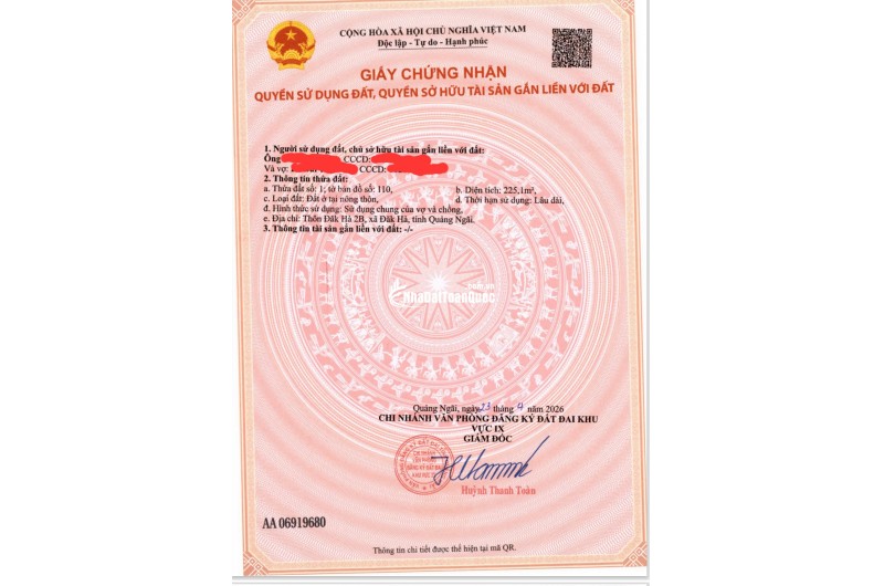 Cần bán gấp lô đất thổ cư cực đẹp tại đường Trương Hán Siêu, thị trấn Đăk Hà, Kon Tum