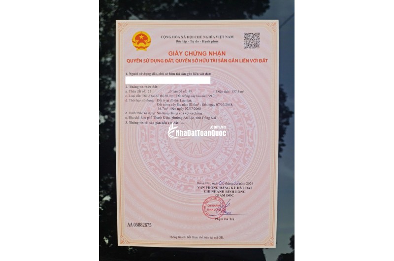  BÁN ĐẤT THỔ CƯ TRUNG TÂM AN LỘC – BÌNH LONG, BÌNH PHƯỚC