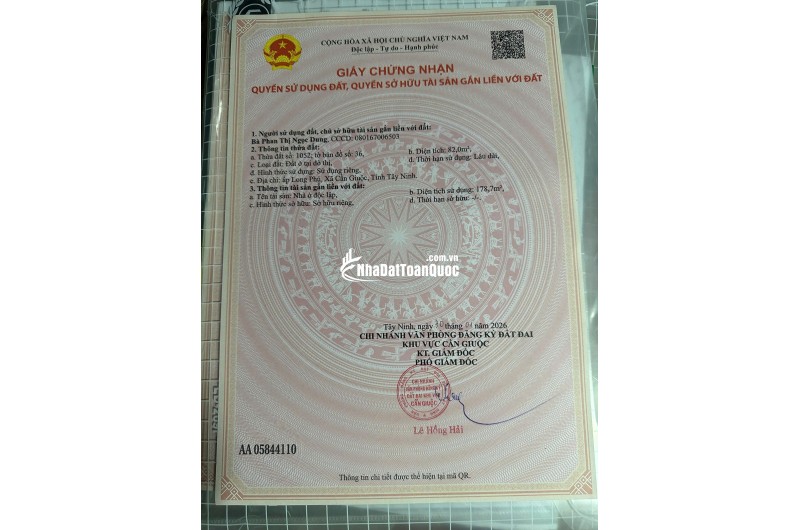 BÁN NHÀ CẦN GIUỘC, TÂY NINH - 82MV - SHR HOÀN CÔNG ĐẦY ĐỦ - CHỈ 3.5 TỶ. LH:0933696918
