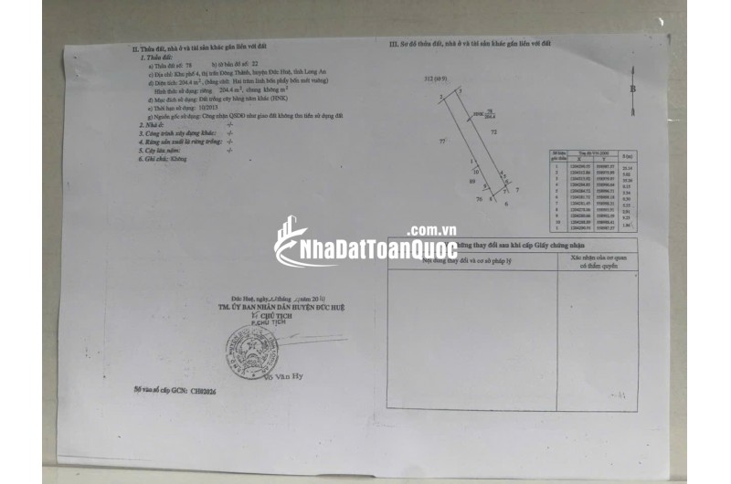 BÁN ĐẤT XÃ ĐỨC HUỆ - TÂY NINH MỚI. DT 10x80 SẴN SHR 4.5 TỶ. LH:0902414014
