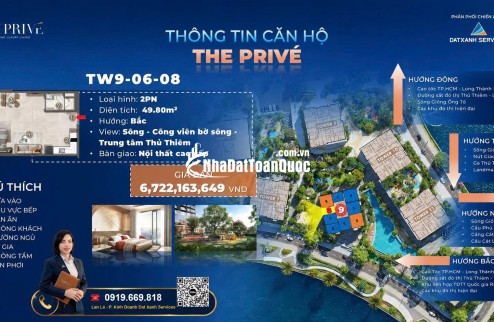 BÁN CĂN HỘ 1 PHÒNG NGỦ VIEW SÔNG – THE PRIVÉ.
Chỉ 10% ký Hợp đồng mua bán.