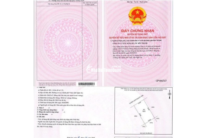 BÁN ĐẤT PHƯỜNG LÊ LỢI, TP.VINH - DT 121M2 VÀ 364M2 – SHR - GIÁ CHỈ TỪ 55TR/M2. LH:0903464999.