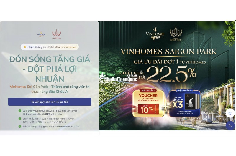 Mở Bán Đợt 1 Vinhomes Sài Gòn Park - Chiết Khấu Tới 22.5% - Quỹ Căn Liền Kề Giá Tốt CĐT