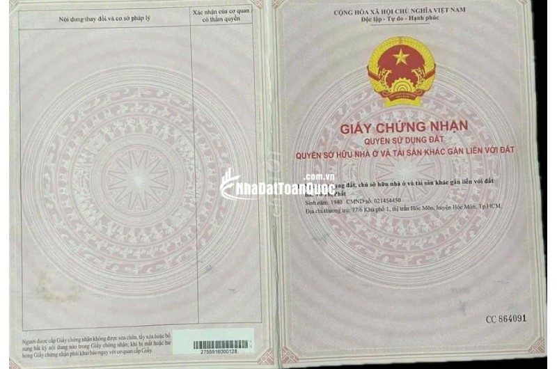 Bán đất thổ cư 147.1m2 hẻm xe hơi ngay thị trấn Hóc Môn