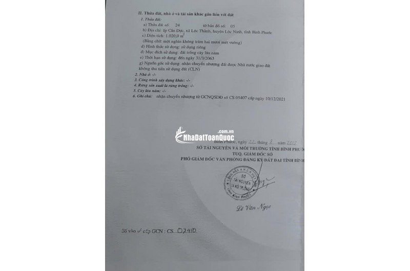 Bán đất Đường Tỉnh 754, xã Lộc Thành Huyện Lộc Ninh tỉnh Bình Phước