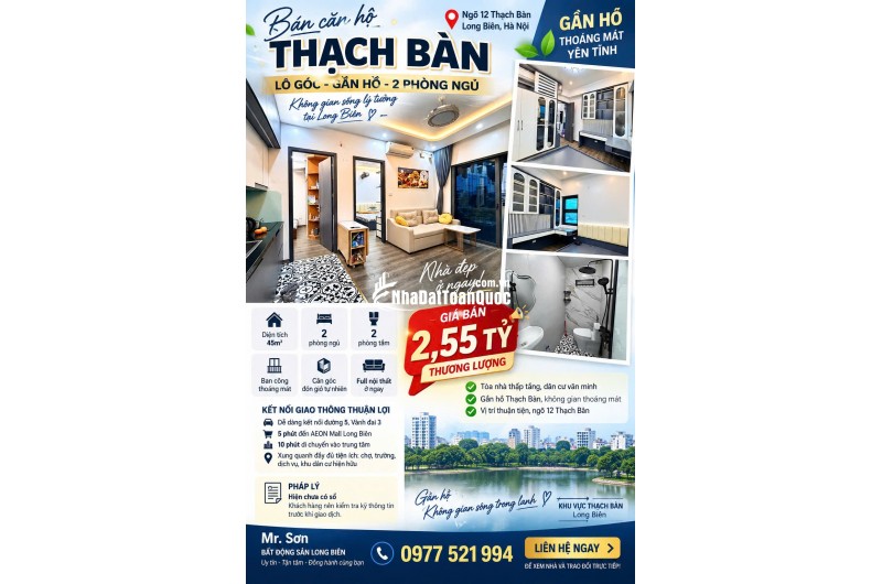  CĂN HỘ LÔ GÓC 2PN – GẦN HỒ THẠCH BÀN – FULL NỘI THẤT – CHỈ 2,55 TỶ 