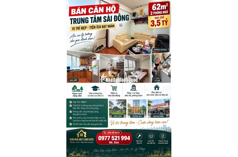  BÁN CĂN HỘ 62M² FULL NỘI THẤT TRUNG TÂM SÀI ĐỒNG GIÁ 3,5 TỶ