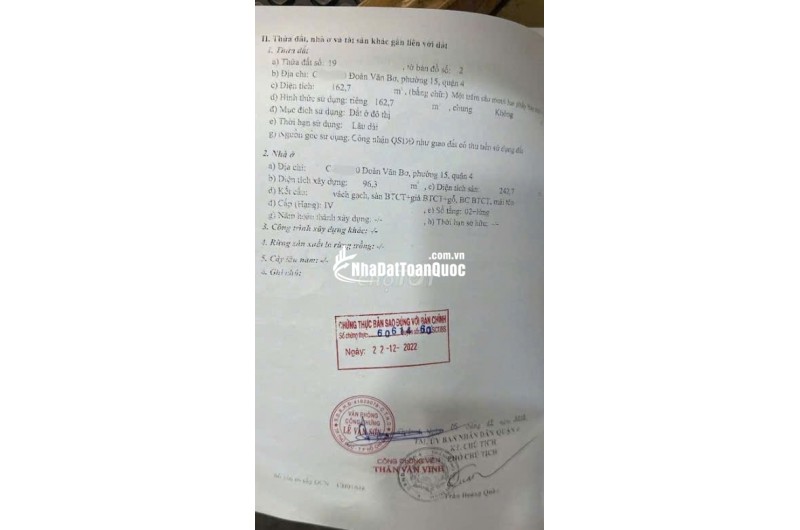 Bán đất full thổ cư ở Đoàn Văn Bơ P15 Q4