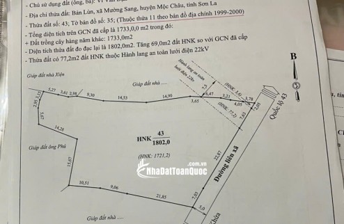  HÀNG HIẾM MỘC CHÂU – QUỸ ĐẤT DIỆN TÍCH LỚN, ĐƯỜNG LIÊN XÃ