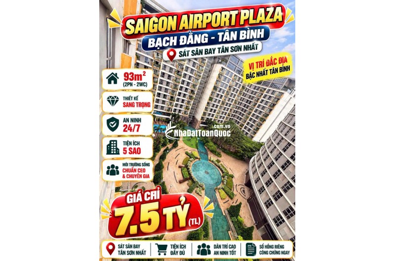 Bán căn hộ Saigon Airport Plaza 93m2, 2PN  , Sổ riêng 7.5tỷ